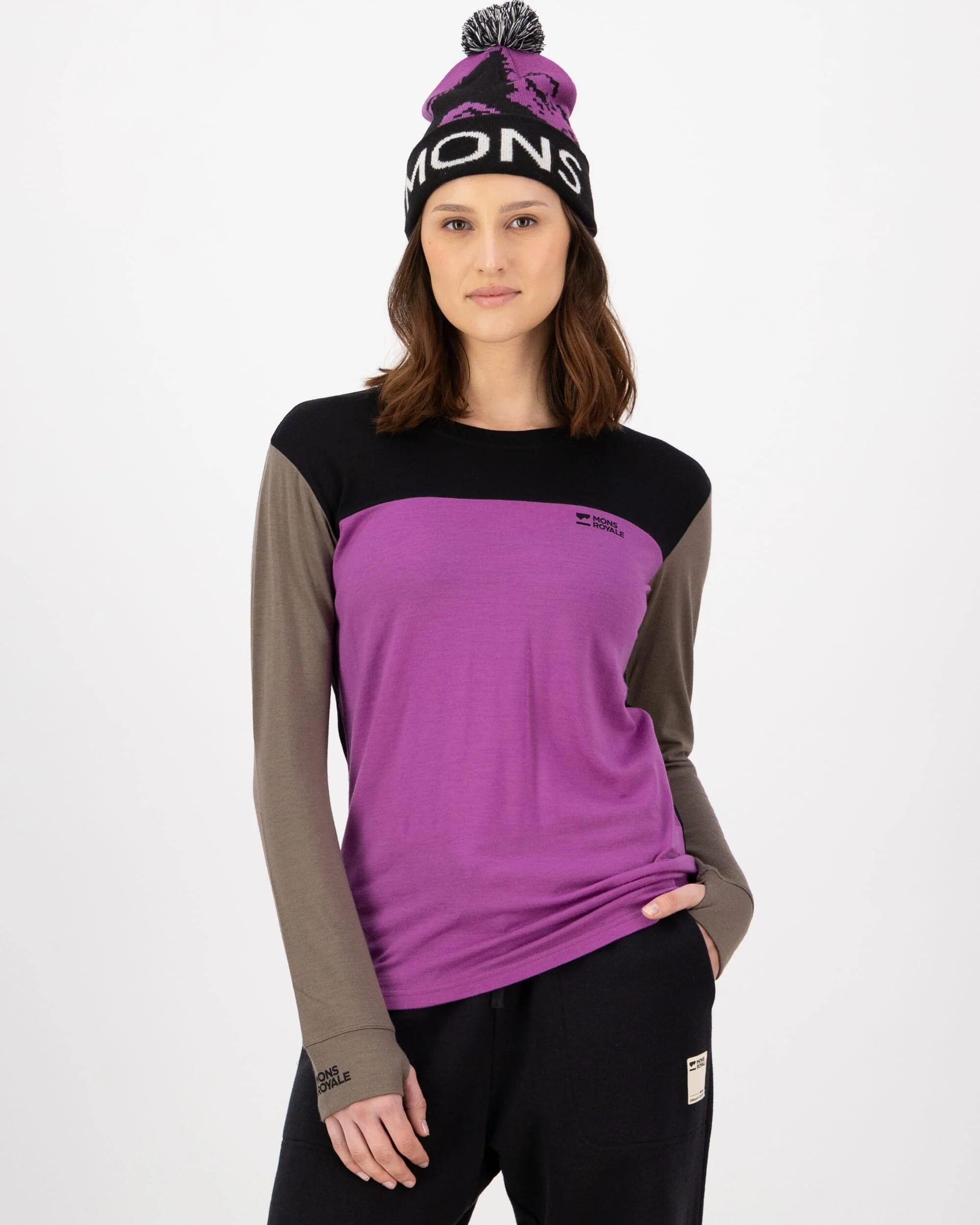 Yotei Merino Long Sleeve - Purple Bolt / Walnut / Black | Women's Long Sleeve Top