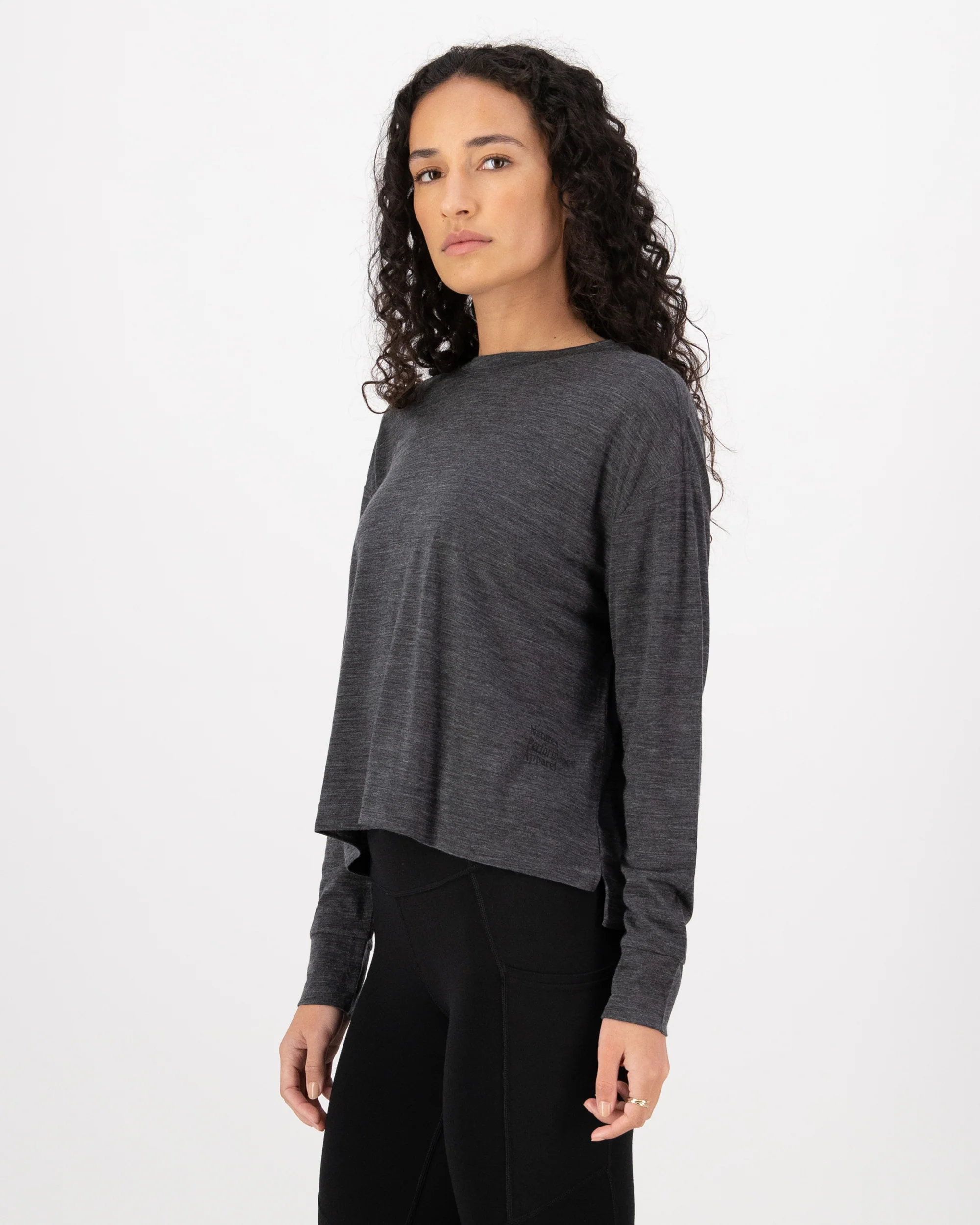 Zephyr Merino Tencel™ Boxy Long Sleeve - Smoke | Women's Long Sleeve Top - Image 3